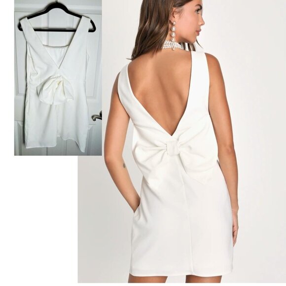 Lulu's White Mini Dress with Bow - Picture 1 of 10